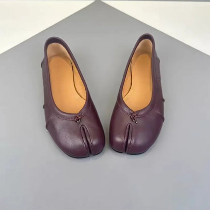 Chaussures plates de ballet pour femmes à bout fendu, chaussures tabi tendance, mocassins décontractés à enfiler, espadrilles en cuir plissé pour femmes, zapatillas mujer