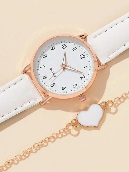 Montre femme mode décontractée avec bracelet, ensemble de montres, bracelet en cuir, cadran rond simple, montre-bracelet à quartz pour femme, montre habillée, horloge, montre femme