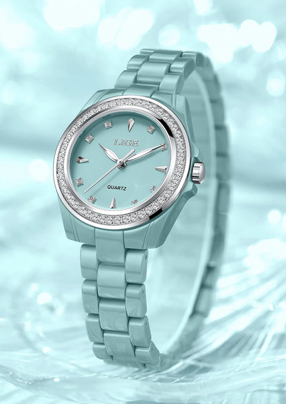 Montre pour femme LIGE 2026 nouvelle montre élégante en céramique à quartz, montre tendance étanche avec affichage lumineux, montre-bracelet pour femme + BOÎTE