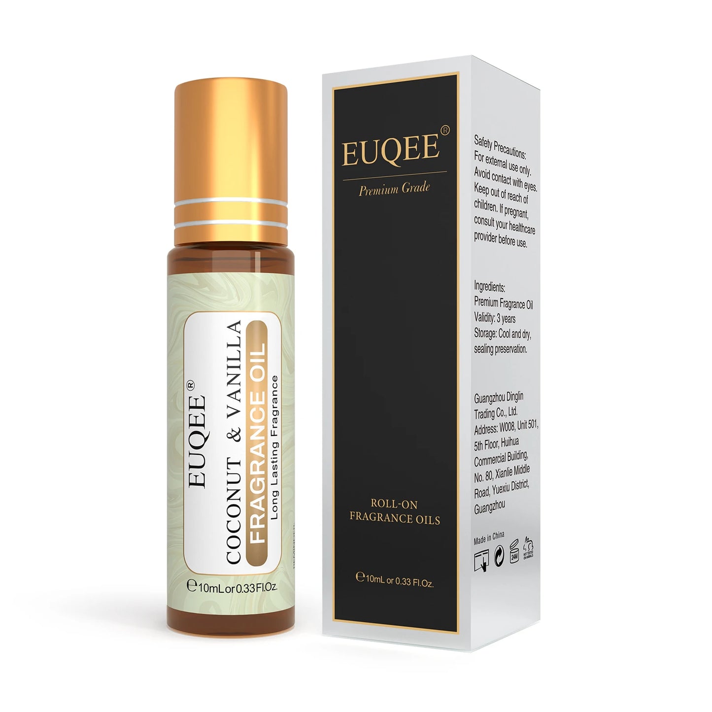 EUQEE 10 ml Huile de parfum à bille pour femmes – huiles aromatiques Coconut Vanilla, Bubble Gum, Bright Crystal, Bombshell, Midnight Rose, Angel