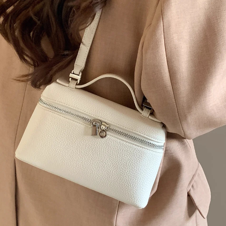Sac à bandoulière en grain de litchi au style haut de gamme et de niche, mode simple, type boîte à lunch pour femme, exquis mini sac à main porté main et en bandoulière