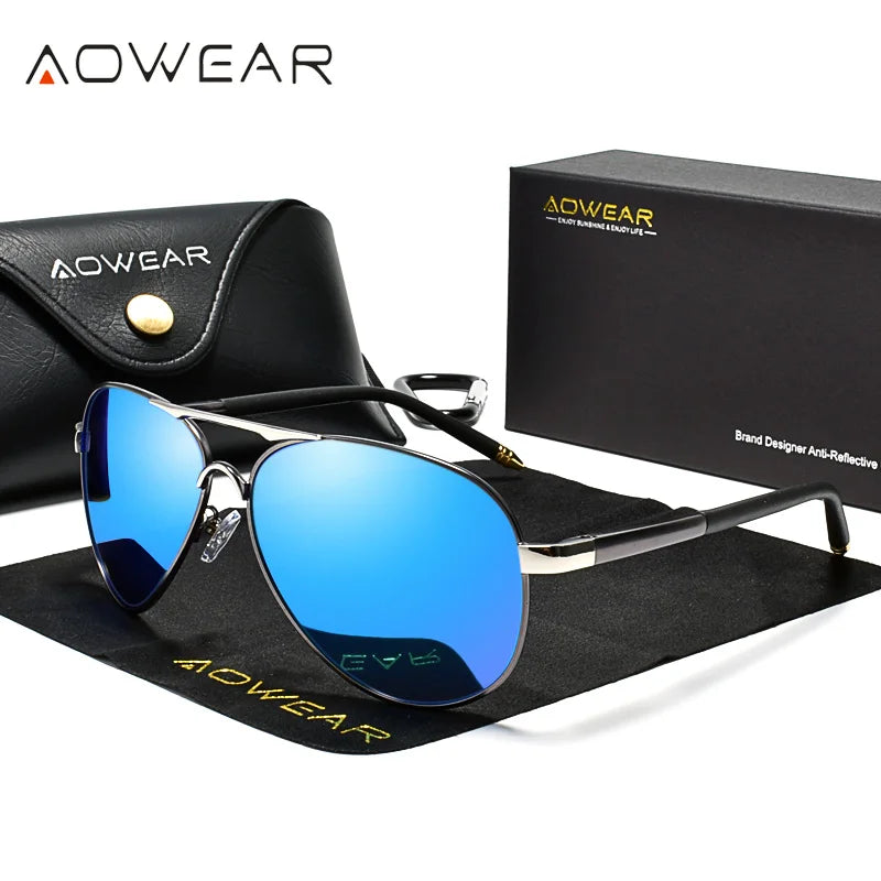 AOWEAR Lunettes d’aviation pour homme, lunettes de soleil polarisées miroir HD pour homme, lunettes de pilote pour la conduite, lunettes de soleil homme