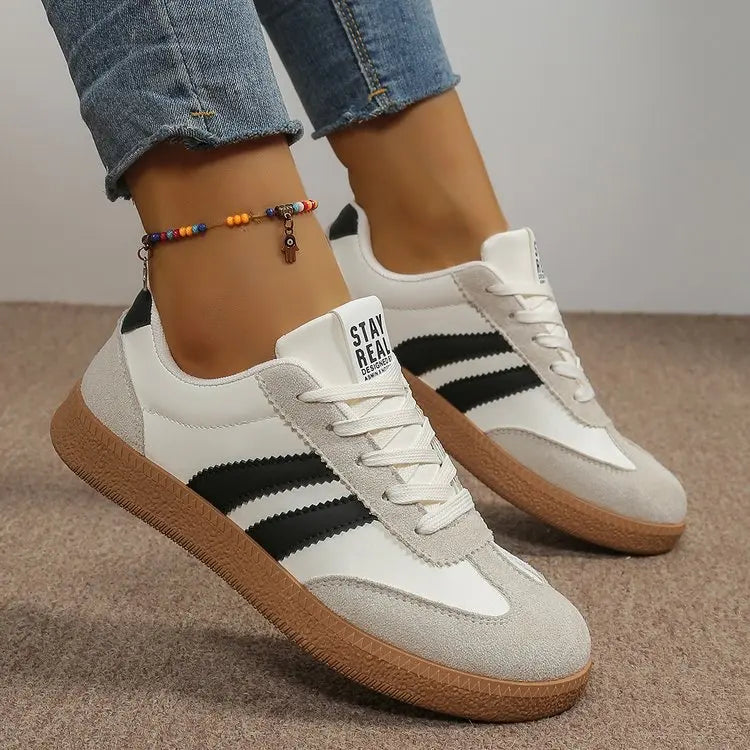 Baskets légères et confortables pour femmes, chaussures de sport tendance à lacets rayées pour femme, baskets décontractées vertes et respirantes, grandes tailles