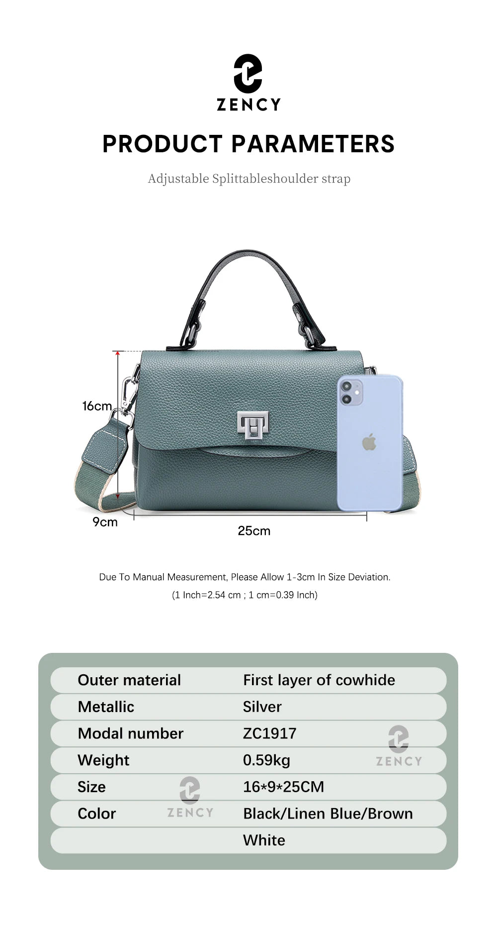 Sac à main Zency pour femme en cuir véritable avec poignée supérieure, style enveloppe simple et tendance, sac à bandoulière de marque de luxe, petit sac bandoulière croisé pour femme
