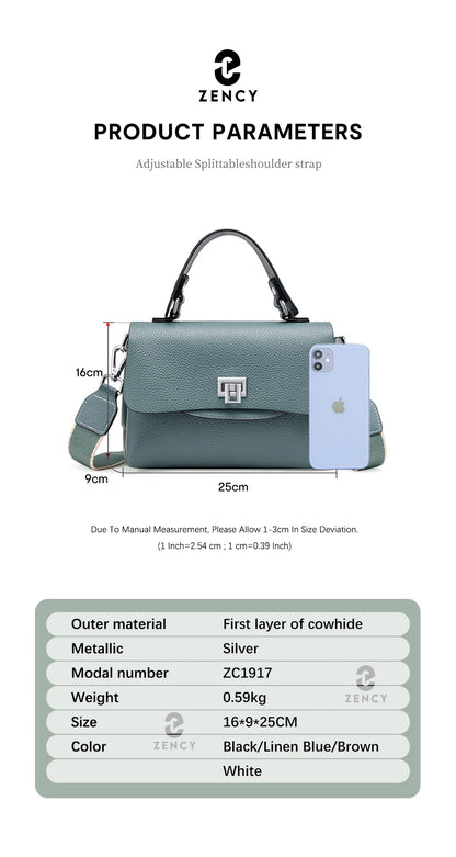 Sac à main Zency pour femme en cuir véritable avec poignée supérieure, style enveloppe simple et tendance, sac à bandoulière de marque de luxe, petit sac bandoulière croisé pour femme