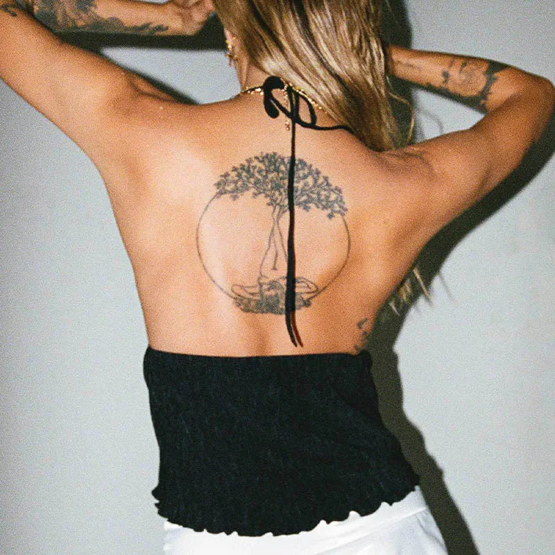 Hauts courts à col licou pour femmes été, hauts verts de couleur unie style bandage à devant ouvert, dos nu et sans manches, streetwear Y2K