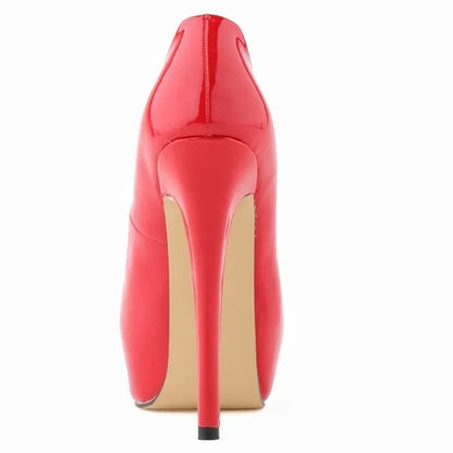 LOSLANDIFEN Escarpins à talons hauts pour femmes 14 cm, bout rond, stilettos, talons femme sexy, chaussures de mariage rouges pour dames, talons plateforme noirs
