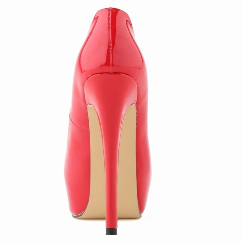 LOSLANDIFEN Escarpins à talons hauts pour femmes 14 cm, bout rond, stilettos, talons femme sexy, chaussures de mariage rouges pour dames, talons plateforme noirs