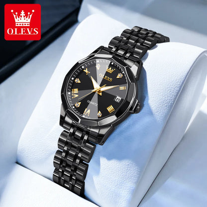 Montres pour femmes OLEVS élégantes et luxueuses avec bracelet en acier inoxydable, montre-bracelet à quartz originale pour homme, étanche, lumineuse, avec date, tendance habillée
