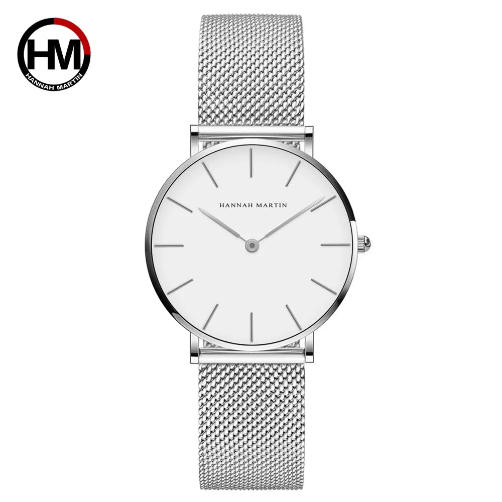 Montre pour femme HANNAH MARTIN en acier inoxydable de qualité, mouvement à quartz japonais, étanche, 36 mm, entièrement or rose, idéale pour le dropshipping.