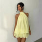 Robe à encolure licou pour femme, dos nu, en chiffon transparent à nouer sur le devant, mini-jupe, robe de fête tendance, sexy, Y2K, vintage, mignonne pour anniversaire