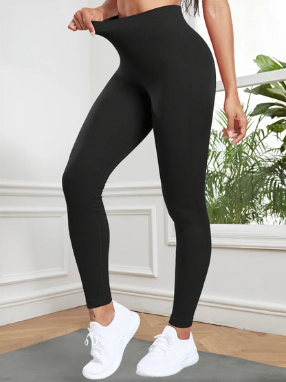Leggings côtelés sans couture pour femmes, taille haute, effet galbant pour les fesses, collants d’entraînement, couleur unie, pantalon de fitness simple, vêtement décontracté