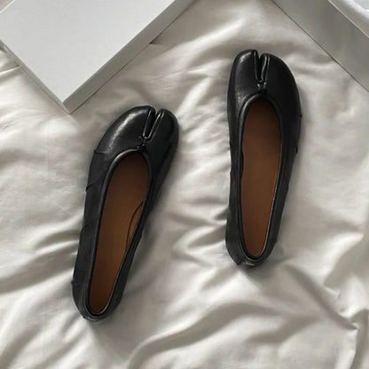 Chaussures plates de ballet pour femmes à bout fendu, chaussures tabi tendance, mocassins décontractés à enfiler, espadrilles en cuir plissé pour femmes, zapatillas mujer