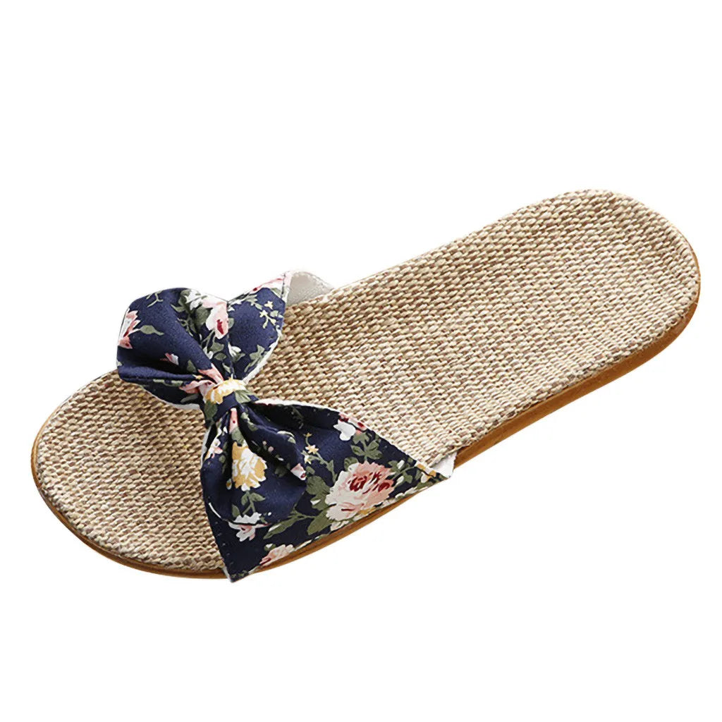 Chaussures pour femme Sandales Mujer Femmes Féminines Nœud décoratif Lin en toile Tongs Chaussures de plage Sandales Pantoufles Chaussures Femme
