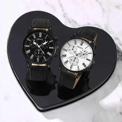 Ensemble de 1/2 pièces de montres décontractées en cuir pour couple, mode tendance, montres-bracelets à quartz pour femmes avec cadran simple, montre habillée, montre femme