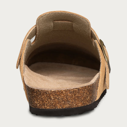 Mules en daim pour femmes Comwarm Fashion, pantoufles, sabots pour hommes, sandales à semelle intérieure en liège avec soutien de la voûte plantaire, claquettes d’extérieur pour la plage, chaussures d’intérieur