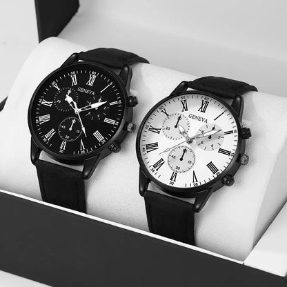 Ensemble de 1/2 pièces de montres décontractées en cuir pour couple, mode tendance, montres-bracelets à quartz pour femmes avec cadran simple, montre habillée, montre femme