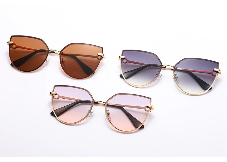Lot de 2 lunettes de soleil pour femmes à grande monture, lunettes de soleil œil de chat dégradées pour femmes, protection UV pour extérieur, lunettes de créateur