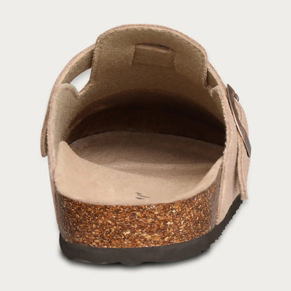 Mules en daim pour femmes Comwarm Fashion, pantoufles, sabots pour hommes, sandales à semelle intérieure en liège avec soutien de la voûte plantaire, claquettes d’extérieur pour la plage, chaussures d’intérieur