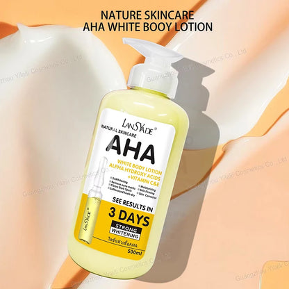 Crème corporelle blanchissante 500 ml aux acides hydroxy AHA, vitamines C&E, lotion corporelle hydratante éclaircissante, élimine les marques d’acné, soin de la peau