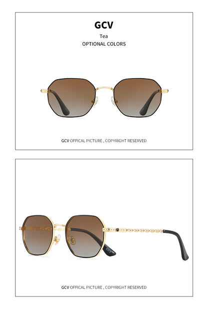 Lunettes de soleil GCV de marque classique rétro pour femmes, monture métallique rectangulaire carrée, verres polarisés, boîte Oculos De Sol Gafas