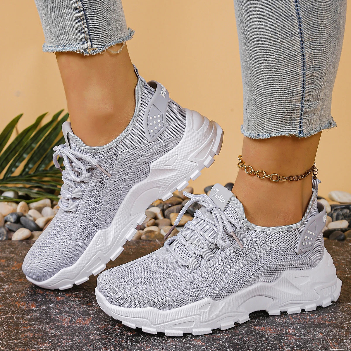 Chaussures de sport décontractées pour femmes avec maille respirante et semelles souples, chaussures de sport polyvalentes