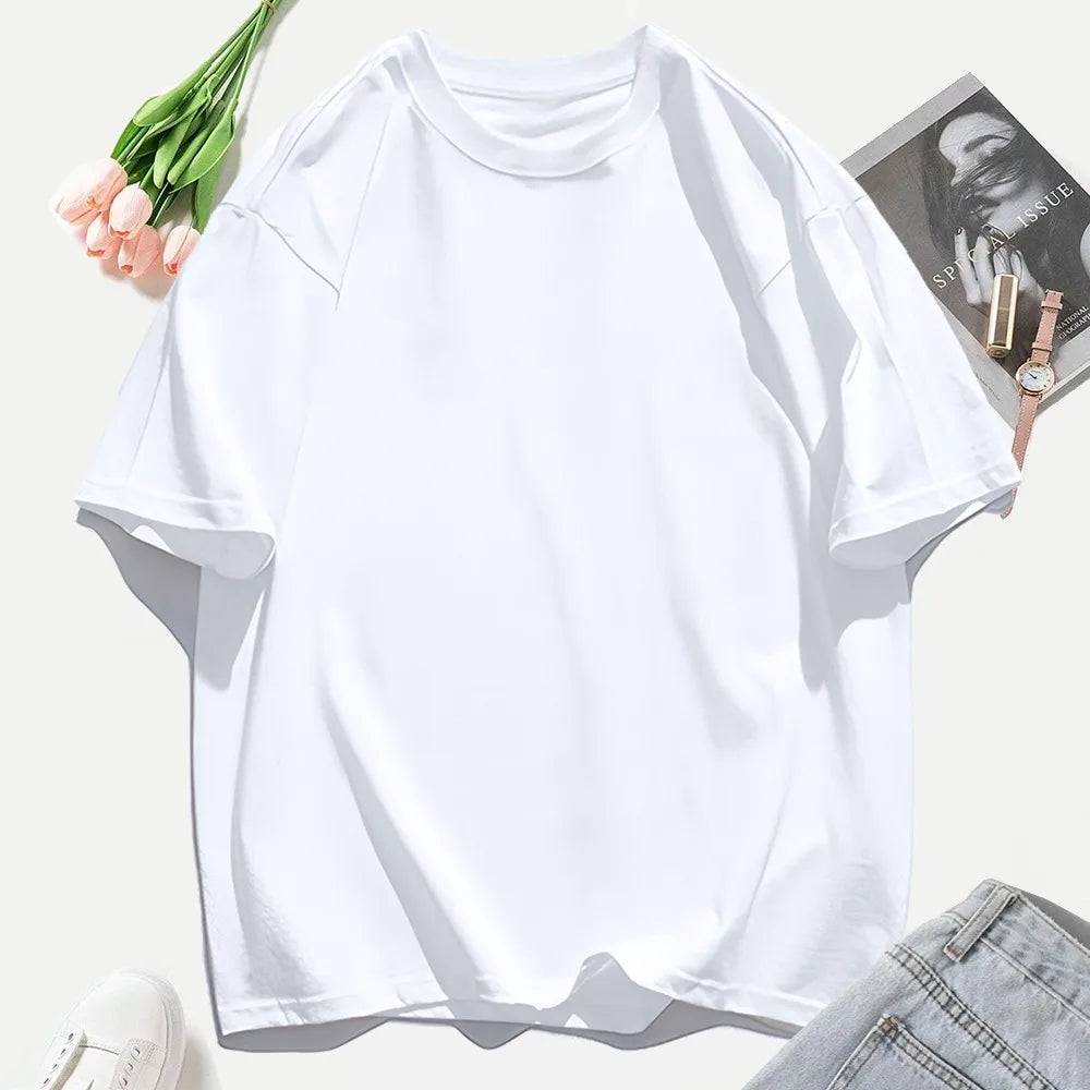 T-shirt femme Y2K 100 % coton, t-shirt décontracté de couleur unie, col rond, hauts d’été pour femmes, mode oversize, sportswear féminin tendance.