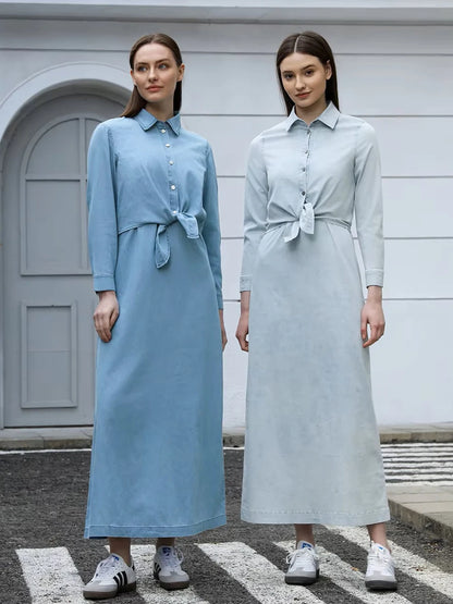AP SS25 robe chemise et blouse cache-cœur en denim léger pour femmes