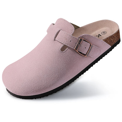 Mules en daim pour femmes Comwarm Fashion, pantoufles, sabots pour hommes, sandales à semelle intérieure en liège avec soutien de la voûte plantaire, claquettes d’extérieur pour la plage, chaussures d’intérieur