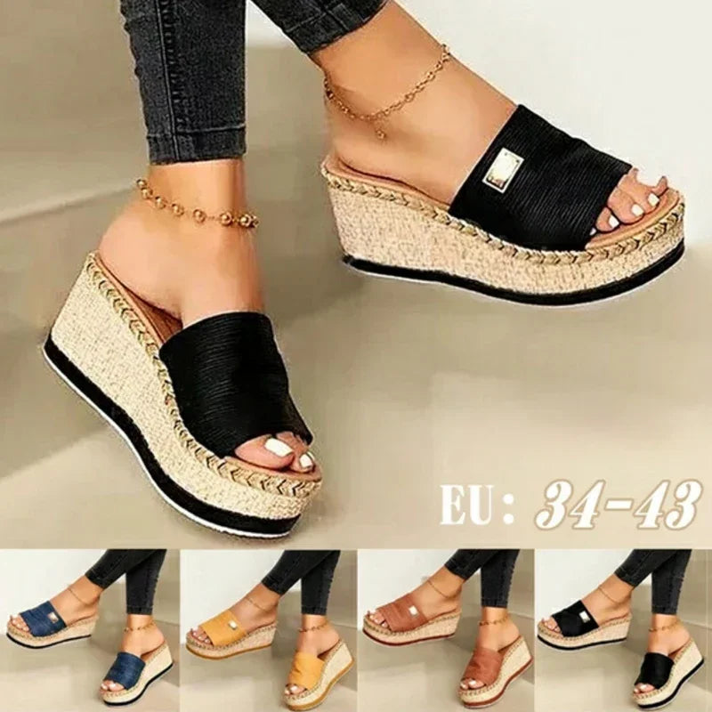 Sandales à talons hauts pour femmes, pantoufles décontractées à semelle épaisse pour dames, nouvelles sandales compensées d’été, chaussures féminines, mules à plateforme pour femmes, pantoufles.