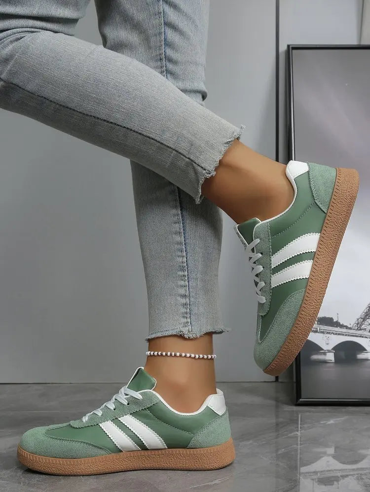Baskets légères et confortables pour femmes, chaussures de sport tendance à lacets rayées pour femme, baskets décontractées vertes et respirantes, grandes tailles
