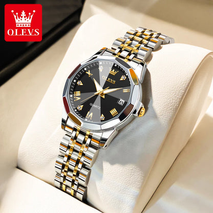Montres pour femmes OLEVS élégantes et luxueuses avec bracelet en acier inoxydable, montre-bracelet à quartz originale pour homme, étanche, lumineuse, avec date, tendance habillée