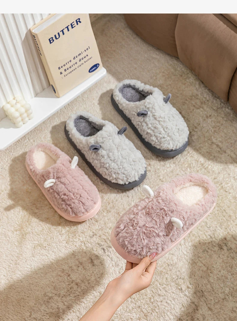 Pantoufles d’hiver pour femmes - Chaussons doublés en polaire pelucheuse, chaussons chauds en coton pour l’intérieur/l’extérieur avec semelle antidérapante