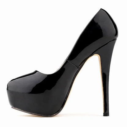 LOSLANDIFEN Escarpins à talons hauts pour femmes 14 cm, bout rond, stilettos, talons femme sexy, chaussures de mariage rouges pour dames, talons plateforme noirs