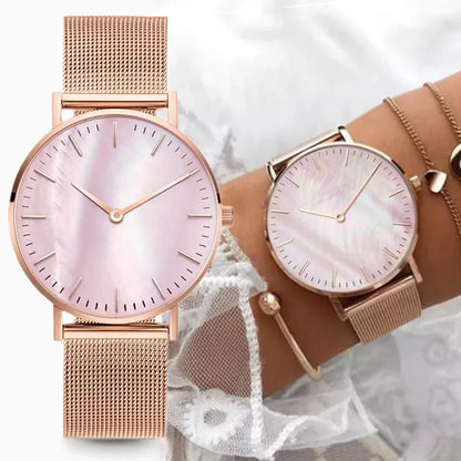 Montres pour femmes tendance de luxe à quartz en alliage pour femme, bracelet en maille métallique, montre simple pour femme, horloge féminine, montre femme