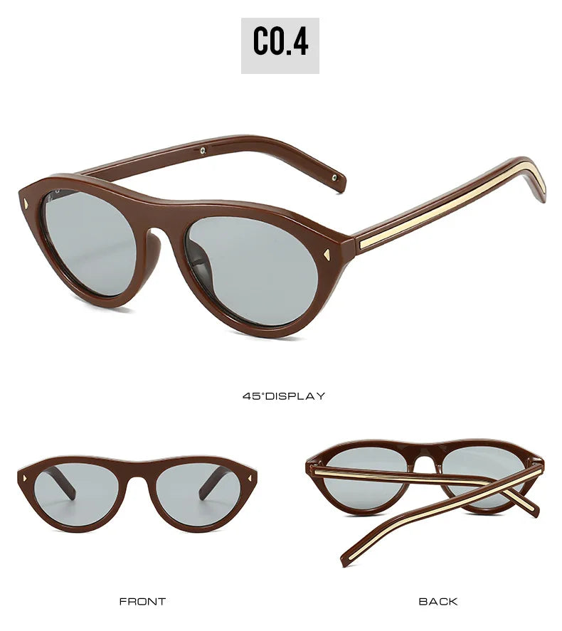lunettes de soleil vintage petites rondes œil-de-chat pour femmes, nouvelle mode à rivets, sexy, noires léopard, lunettes de soleil tendance pour dames, lunettes d’extérieur modernes