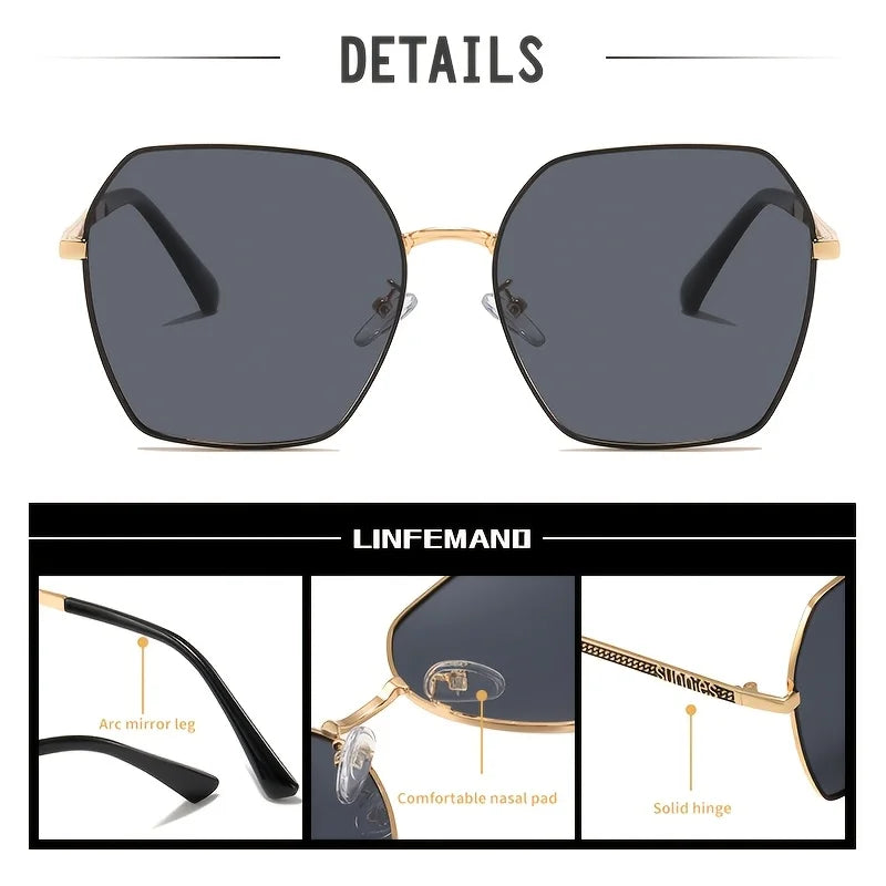 LINFEMAND Lunettes de soleil pour femme à monture métallique classique avec verres dégradés UV400, essentielles pour les voyages d’été, la conduite, le cyclisme, les festivals, idée cadeau