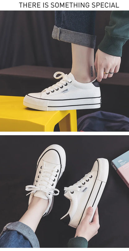 Chaussures pour femmes, chaussures en toile, baskets de printemps à semelle épaisse augmentant la hauteur, chaussures de skate tendance et polyvalentes, chaussures vulcanisées pour étudiantes