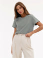 Bornladies Summer T-shirt femme 100 % coton, basique, tendance, uni, manches courtes, haut à superposer ample, 230 g/m², hauts et chemises