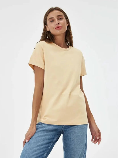 Bornladies Summer T-shirt femme 100 % coton, basique, tendance, uni, manches courtes, haut à superposer ample, 230 g/m², hauts et chemises