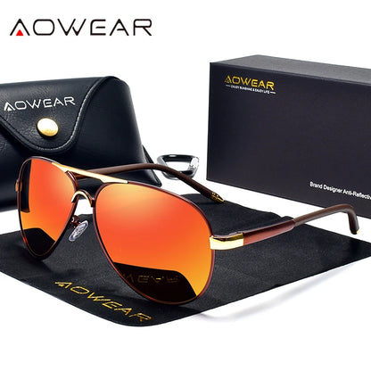 AOWEAR Lunettes d’aviation pour homme, lunettes de soleil polarisées miroir HD pour homme, lunettes de pilote pour la conduite, lunettes de soleil homme