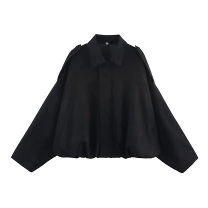 ETJ 2025 nouvelle veste bomber femme de printemps à effet suédine, coupe ample, col à revers, style mode, épaules marquéess