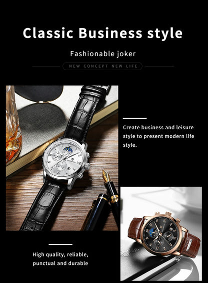 Montre-bracelet de luxe pour femme LIGE, bracelet en cuir, étanche, décontractée et sportive, à quartz, avec affichage 24 heures et phase de lune.