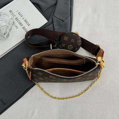 Sac à bandoulière mode pour femme avec imprimé floral et lettres, chaîne, grande capacité, fermeture éclair, sangle ajustable, mini pochette attachée, pour les trajets quotidiens