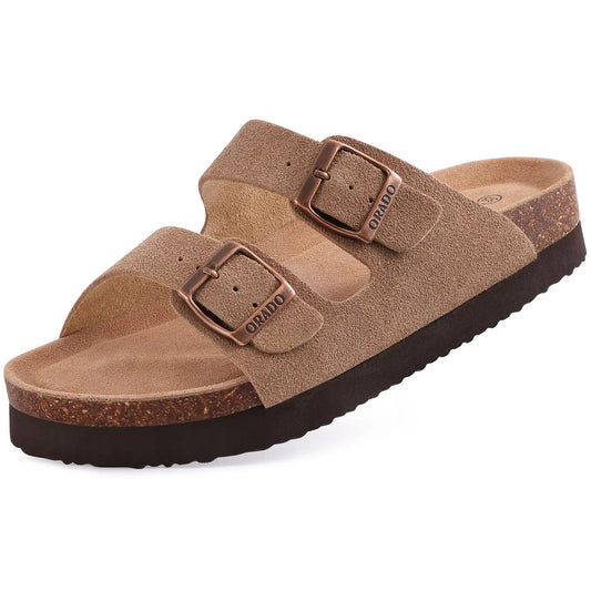 Smile Pop Classic Arizoan Hommes Chaussons en daim Hommes Sabots Sandales en daim de vache d’extérieur antidérapantes avec brides à boucles réglables