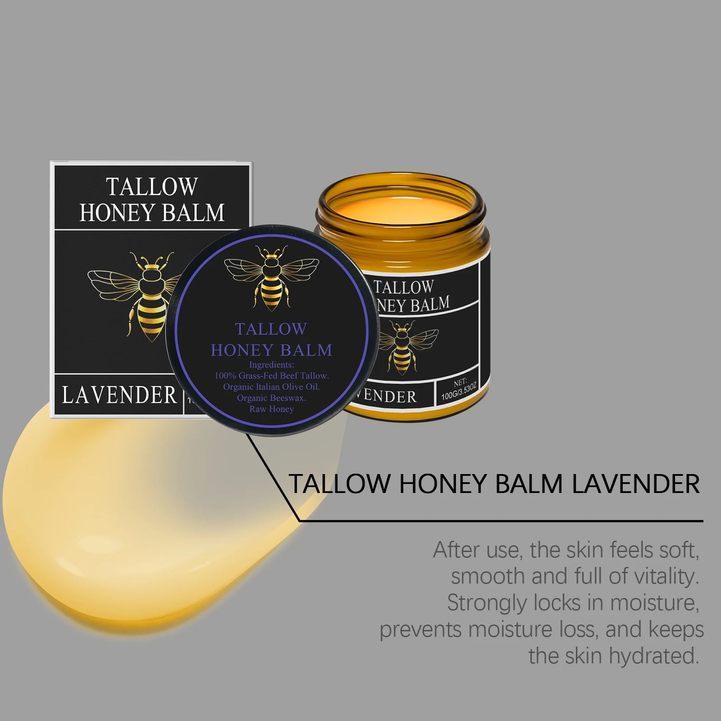 Lotion corporelle apaisante à la crème de miel et suif de bœuf, éclaircissante, atténuant les taches brunes, réduisant la mélanine, raffermissante, non grasse, hydratation durable.