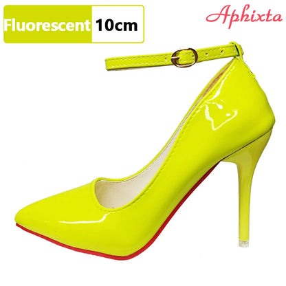 Aphixta Super Grande Taille 48 49 50 Escarpins à Talons Aiguilles avec Boucle de Ceinture pour Femmes, Chaussures de Soirée 12 cm/10 cm, Bout Pointu avec Boucle Métallique