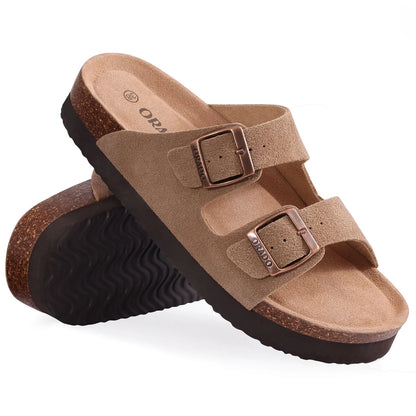 Smile Pop Classic Arizoan Hommes Chaussons en daim Hommes Sabots Sandales en daim de vache d’extérieur antidérapantes avec brides à boucles réglables