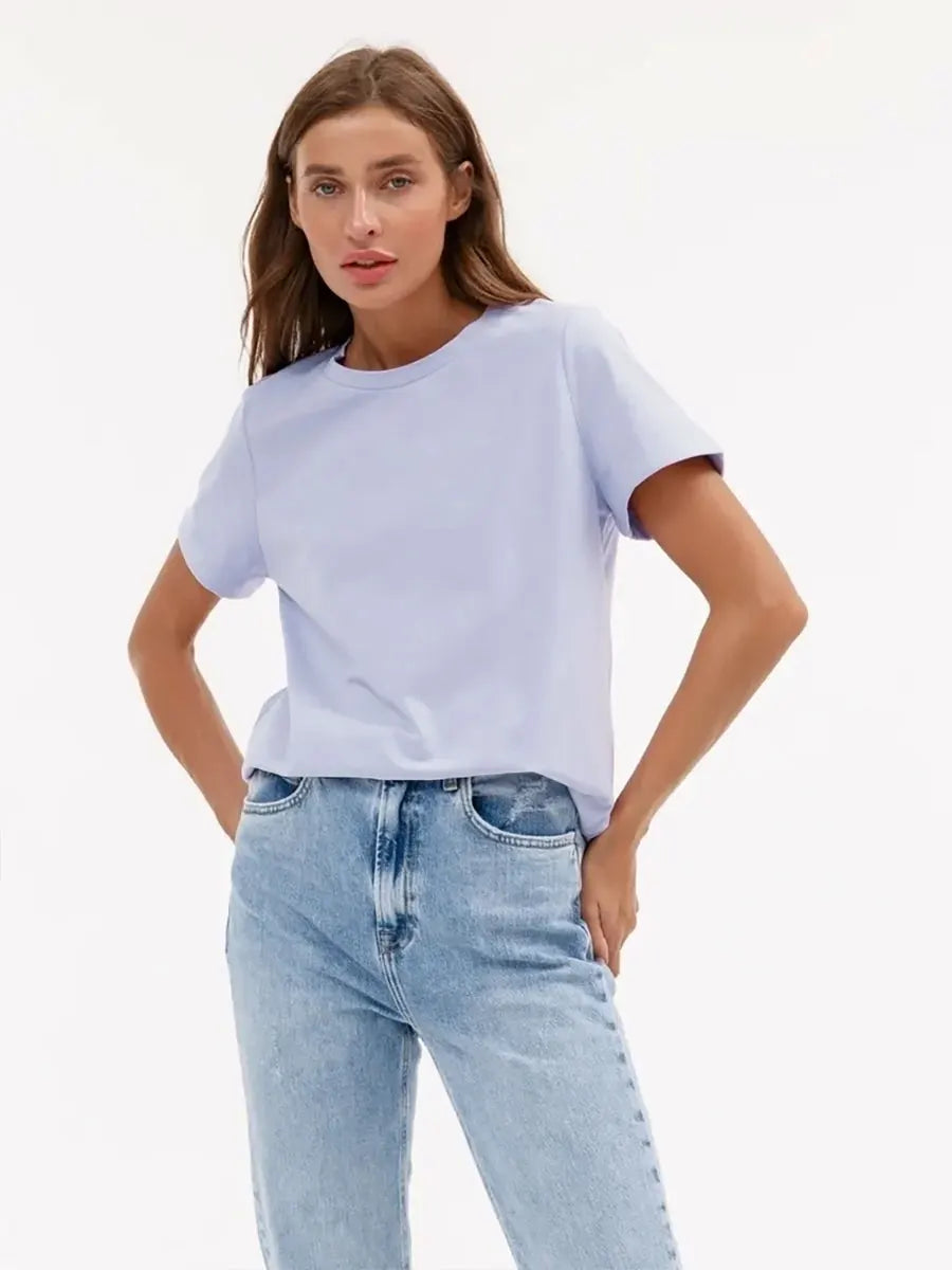 Bornladies Summer T-shirt femme 100 % coton, basique, tendance, uni, manches courtes, haut à superposer ample, 230 g/m², hauts et chemises