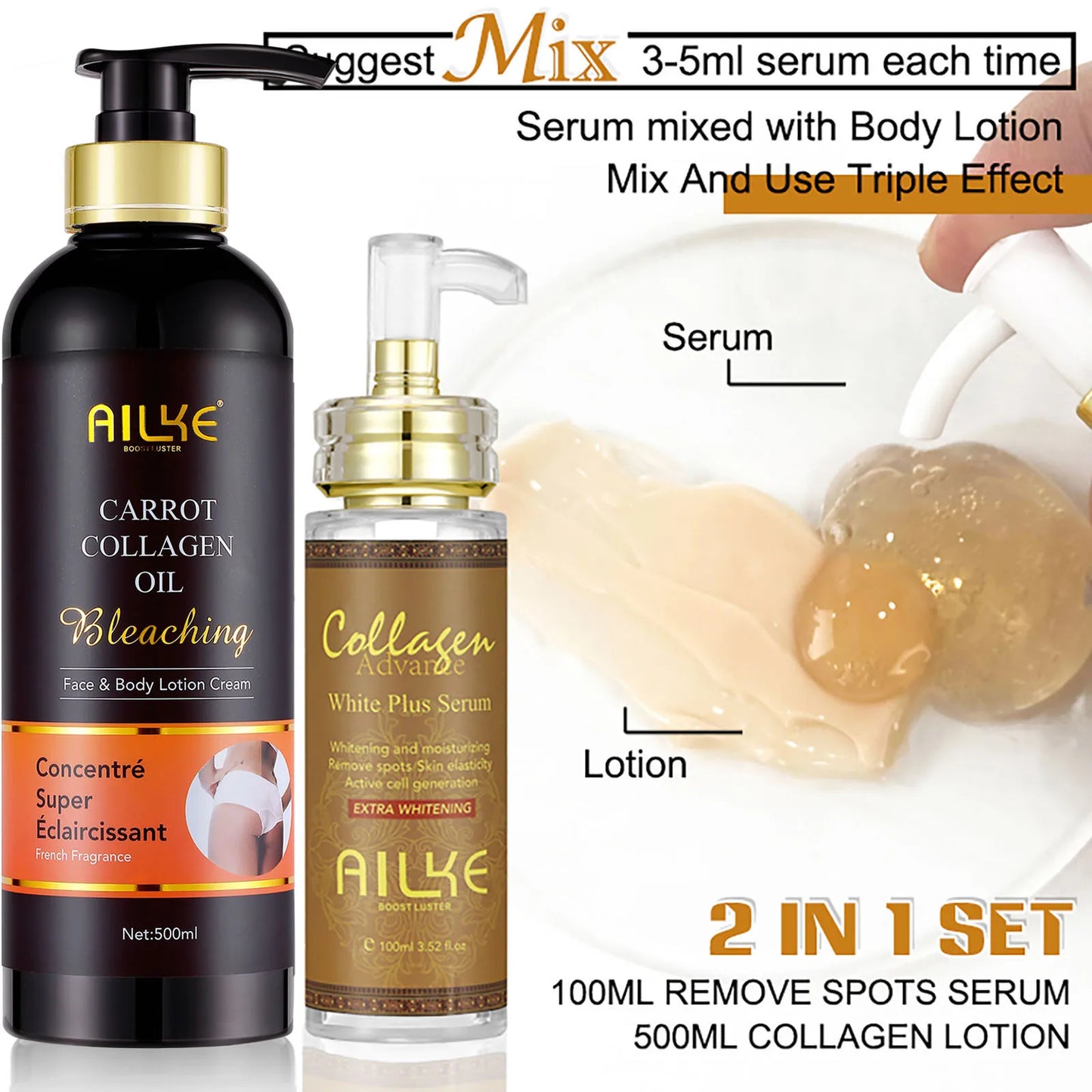 Ensemble de soins de la peau au collagène AILKE pour femmes, hydratant, blanchissant, élimine les taches de rousseur, les taches brunes, les points noirs, kit éclaircissant pour la peau